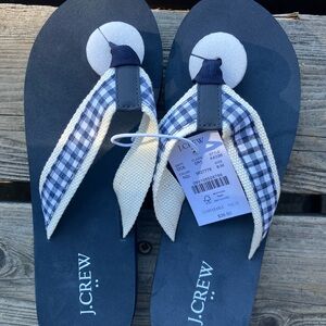 J. Crew Navy and White Gingham Flip Flops Size 8